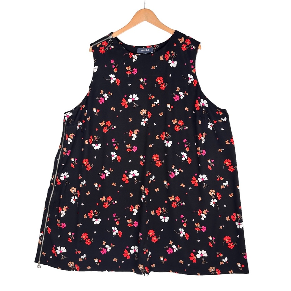 ModCloth pink red orange heart flower black sleeveless zipper mini dress plus 4X